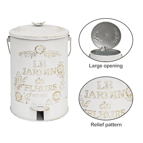 Caneca de basura metálica blanca con tapa y pedal 8 litros miniatura 3