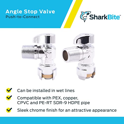 Sharkbite 1/2 X 1/2 Inch Mip Angle Stop Valve, Quarter Turn, Push To Connect Brass Plumbing Fitting, Brushed Nickel Finish, Pex Pipe, Copper, Cpvc, Pe-Rt, Hdpe, 24946 #TOP3