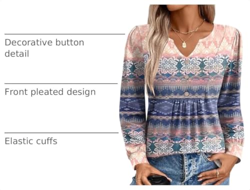 Image of Zeagoo Womens Long Sleeve Tops Fall V Neck Shirt Casual Pleated Tunic Top