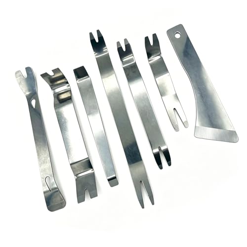 Panel Popper Tool, Fastener Removal Tool, Radio Removal Tool Kit, 7 Pack Stainless Steel Metal Pry Set Paver Extractor Lifter for Car Door Panel, Dashboard, Window Molding (No Bag)