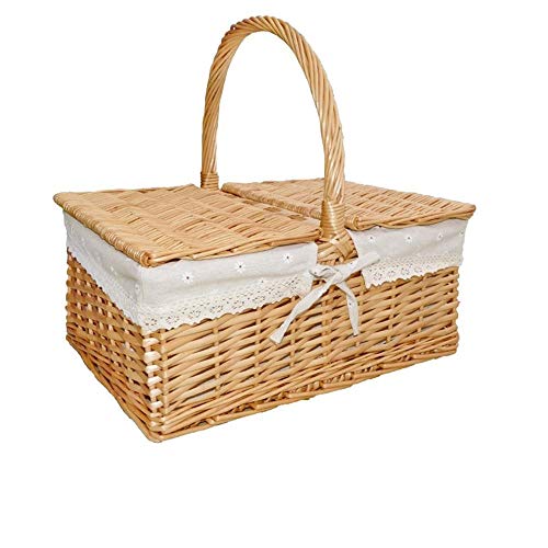 BEI&YANG Picnic Basket Portable Rattan Basket With Lid Picnic Basket Handmade Wicker Picnic Basket Wicker Basket With Handle And Linen Cotton Lining-4
