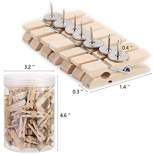 100Pcs Push Pin with Wooden Clips Tacks for Cork Board Artwork for Bulletin Board Crafts Arts Projects Photo Supplies(Wood Color) by acDesign - Used condition - Image 2