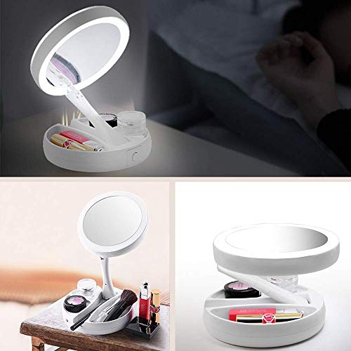 CLTech Lighted Folding Makeup Mirror Finishing Touch Flawless Folding Mirror with 21 LED Lights 1X 10X Magnification Double Sided Foldable Tabletop Multi-Angle Rotation for Home Travel