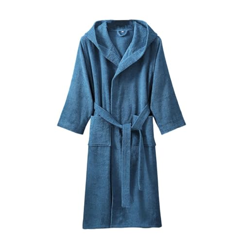 Unisex 100% cotton Terry Cloth Bathrobe with Hood，plush & Absorbent Mid Length Thicken Kimono Shower Spa Robe
