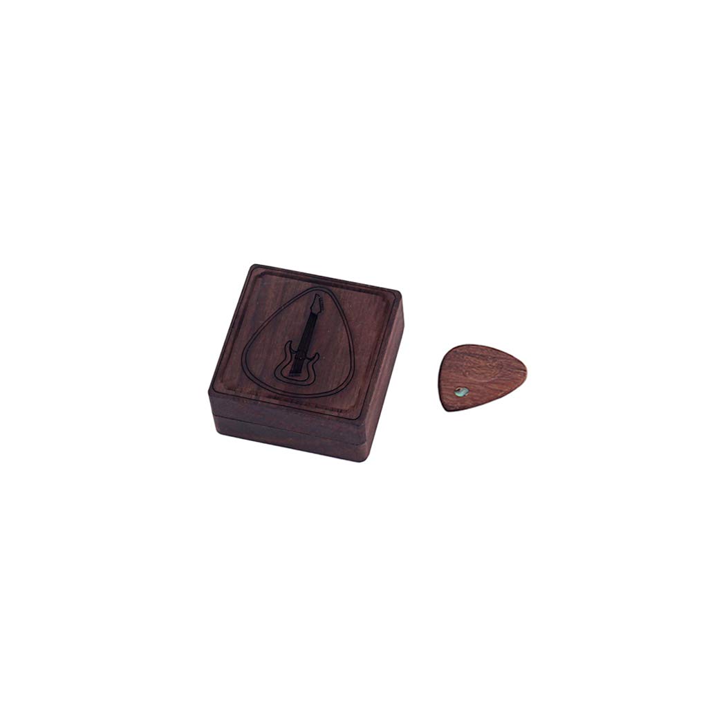 Alnicov Boîte de rangement en bois pour médiator de guitare en forme de cœur avec 1 médiator en bois, marron