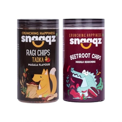Image of Snaaqz Beetroot Masala Chips, Ragi Masala Chips Combo | Pack of 2 | 150g Each | High Protein Millet Chips | Baked & Crunchy | Natural Ingredients | Low Calorie | Healthy Snacks for All Ages