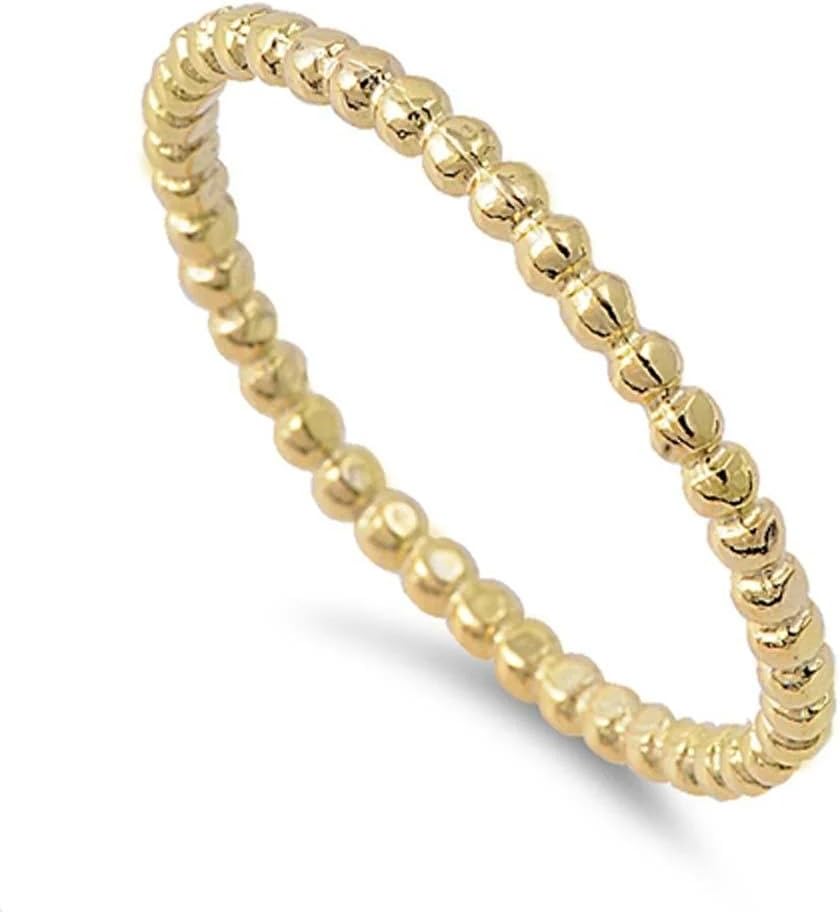 Pierced Owl 925 Sterling Silver 2mm Beaded Stacking Ring