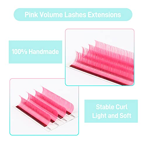 Image of Colored Lash Extensions 0.07mm DD Curl Pink Individual Volume Lashes Extensions 13-20 Mix Length Color Eyelash Extensions for Salon (Pink 0.07-DD, 13-20mm)