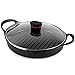 Gotoll Poêle Grill Fonte Poêle Paella Induction 28cm Rond avec Couvercle Plancha Viande Poêle à Frire Antiadhésive Aluminium Casserole pour Steak Bacon Riz œufs BPA Free - Noir