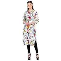 Alboran Women's Polyester Abstract Paint Brush Print Straight Kurti with Front Slit and Decorative Buttons (Multicolour, 5XL)