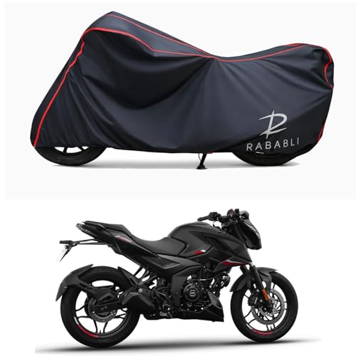 Image of Waterproof Bike Body Cover Compatible for | Bajaj Pulsar N250 STD | Taffeta Fabric, Red Piping Design, Bottom Elastic Fit | Dustproof, Sun UV & Rain Protection for All Bikes