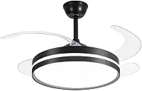 Ventilador Retrátil Led 3 Cores De Luz Silencioso Moderno Preto