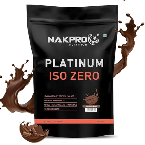 Image of NAKPRO PLATINUM ISO ZERO 100% Whey Protein Isolate|Low Carbs|Added Vitamins & Minerals|Easy Mixing, Easy Digesting Whey Protein Supplement Powder|1 Kilogram Chocolate Flavour, 1 Count, 29 Servings