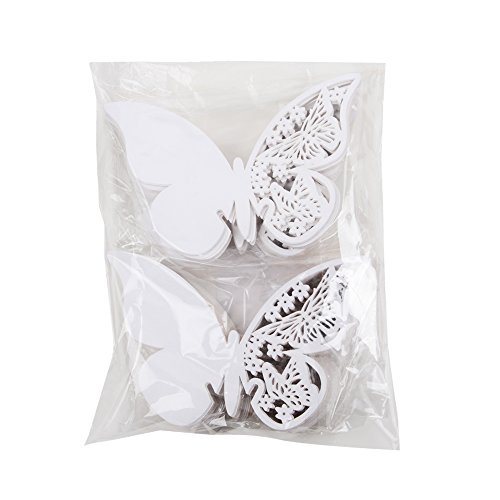 QUMAO 100 Stück Schmetterling Platzkarten ans Glas Hochzeit Namenskarten Weihnachten Taufe Party Glasanhänger für Weinglas Cup Deko Champagnerglas Geburtstag Tischdeko (Weiß)