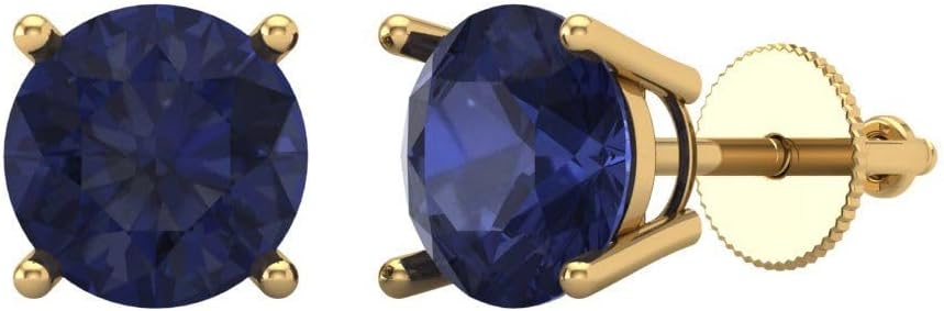 4 cttw BlueSapphire Stud Earring Set for Women - Round Cut Solid Gold Screw-Back