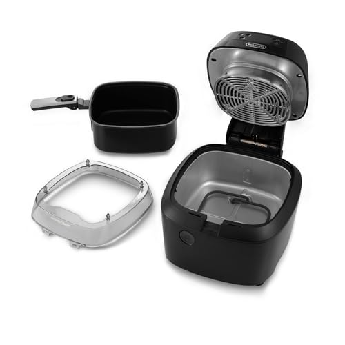 De'Longhi Rapid Crisp Air Fryer, 5-Quart, 1700-Watt XL Cooker, Fries, Crisps, Roasts, Bakes, 5 Preset Functions, Pizza Setting, Up to 20% Faster Cooking, Easy Clean Nonstick, 360° Viewing, Black