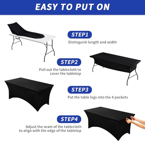 Fixwal 3 Pack Black Tablecloth Rectangle 8Ft, Stretch Spandex Fitted Table Cover for Party, Trade Show, Wedding, Buffet, Graduation, Vendor Stand by Fixwal - Used condition - Image 4