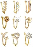 TAMHOO 9pcs Fake Nose Ring for Women,Gold Plated Nose Rings for Women,CZ Nose Cuffs for Non Pierced Nose