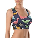 Besbapes Women Funny Dinosaur Cozy Sports Bras Athletic Tops Cozy Athletic Shirts for Sports Workout Gym
