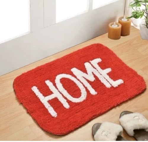 Image of Set of 2 Micro Anti Skid Bath Mat for Home Kitchen, Office, Water Absorbent Machine Washable and Quick Dry Luxury Mats for Bathroom, Kitchen, Entrance. (Red Home)