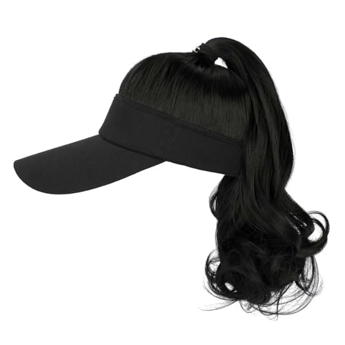 WUODHTW Hat Wig for Women Baseball Cap Wig with Curly Synthetic Hair Extensions Ponytail Cap wig Sun Hat with Hair