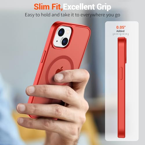 Image of SUPFINE Magnetic for iPhone 15 Plus Case & iPhone 14 Plus Case(Compatible with MagSafe)(Military Grade Drop Protection) Slim Translucent Shockproof with Anti-Fingerprint Phone Case,Red