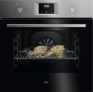 AEG OU5AB21CM Multifunktionsofen, Serie 5000 SurroundCook, 65 l, LED-Display, 9 Funktionen, AquaClean-Reinigung, versenkbare Edelstahlgriffe, Tür mit 4 Glasscheiben, Edelstahl Infinity