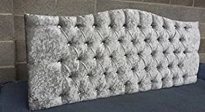 mm08enn Stylish Dewsbury Diamante Headboard Finished in a Luxury Crushed Velvet Fabric (6FT SUPER KING SIZE, SILVER ICE)