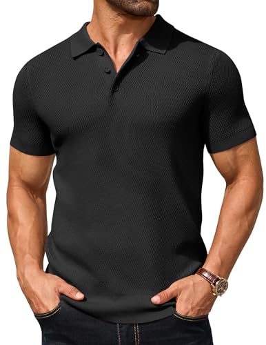COOFANDY Men's Knit Polo Shirts Short Sleeve Textured Golf Shirt Fashion Casual Collared Pullover T-Shirts