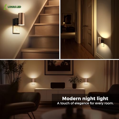 Image of L LOHAS LED Night Light, 2 Pack Night Lights Plug into Wall, Automatic Dusk to Down Nightlight, 3000K Soft White 0-100LM Dimmable Modern Nightlight for Kids Bedroom Hallway