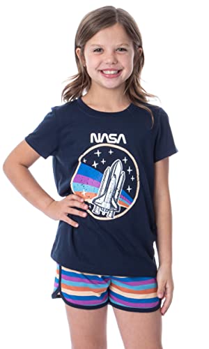 INTIMO NASA Girls' Retro Stripes Rocket Sleep Pajama Set Shorts Crewneck