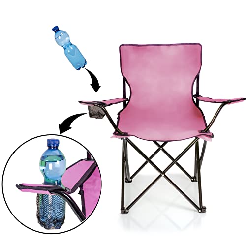 Image of BigDean 2 x Folding Chairs, Pink Camping Chair, Fishing Chair with Drink Holder and Carry Bag, Folding Fishing Chair, Folding Chair, Garden Chair, Relaxing Chair, Fishing Chair, Foldable