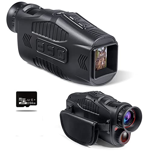1080P HD Monocular Dispositivo de visión Nocturna Infrarrojo Recargable 5X Zoom Digital Gafas Camping Telescopio Grabación al Aire Libre para Acampar(Add 64G)