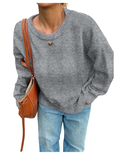SOLY HUX Womens Oversized Sweater Long Sleeve Crewneck Cute Pullover Knit Tops Casual Trendy Fall Winter Clothing Pure Grey Small