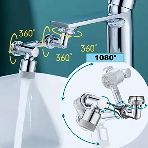 Flybath 1080° Swivel Faucet Extender Aerator Water Saving Bubbler Nozzle Filter 2-Flow Universal Faucet Tap Attachment Extended Splash Proof for Bathroom Kitchen