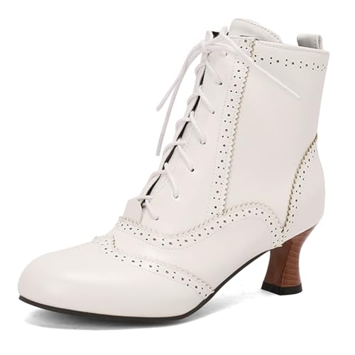 Bottines à petit talon kitten heel PAYDVOIER bottes victoriennes en dentelle blanche taille 40