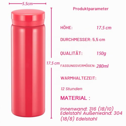Kleine Thermosflaschen Edelstahl - niedliche Wasserflasche, vakuumisolierte Flasche für heiße und kalte Getränke(BPA-freie, Nelken rot… – Ansicht 2