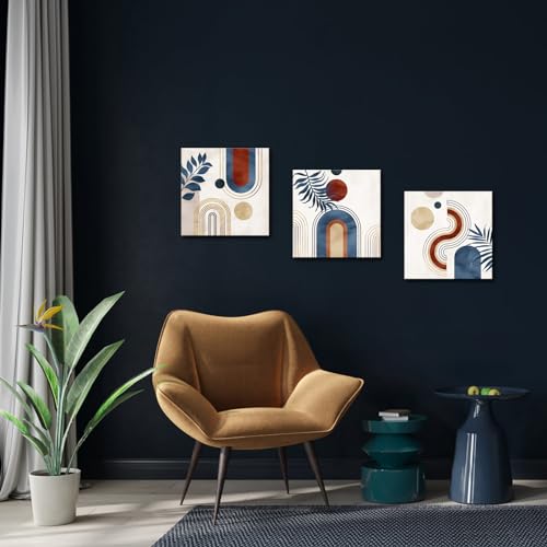 WELMECO Boho Wall Art Decor Minimalist Wall Art Pictures Canvas Prints Mid Century Modern Home Decor, Framed Ready to Hang, Set of 3 Piece 12inx12in (Blue) by WELMECO - Used condition - Image 4