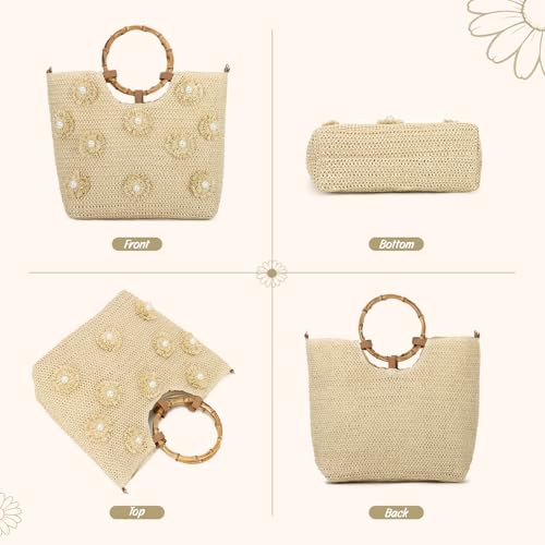 Bolsa playera para mujer, tejido con perlas florales miniatura 5