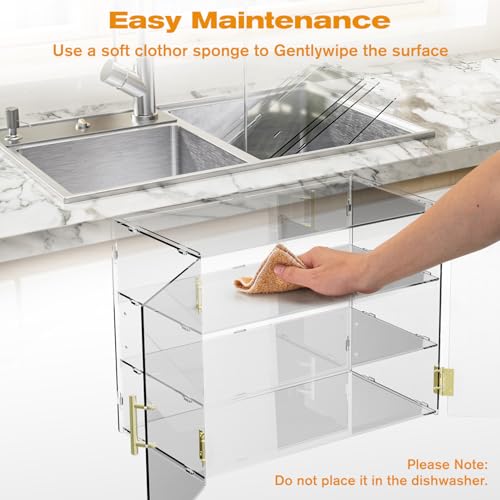 Cityjoy 3-stöckige Aufsatzvitrine mit elastischer Autotür, 49,5 x 37,8 x 26,2 cm, Acryl, Gebäckvitrine, Lebensmittelvitrine, Box für Brot, Dessert, Kekse, Backen