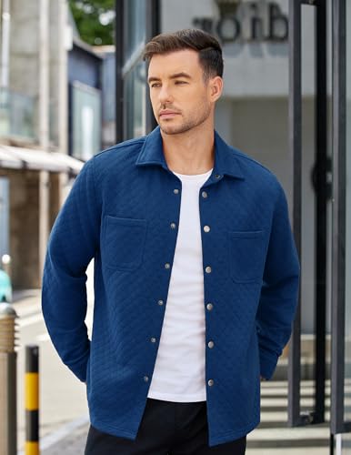 Image of COOFANDY Mens Shacket Long Sleeve Shirt Jacket with Pockets Lightweight Quilted Overshirt