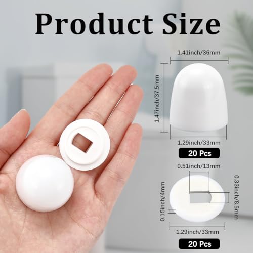 CREATCABIN 20 Packung Weiße Toilettenschüsselabdeckungen Badezimmer Schraubenkappen PP Kunststoff Halbrund Universelle Aufsteck Sitz Bodenkappen Mit Zusätzlichen Unterlegscheiben Kits 3.6x3.75cm