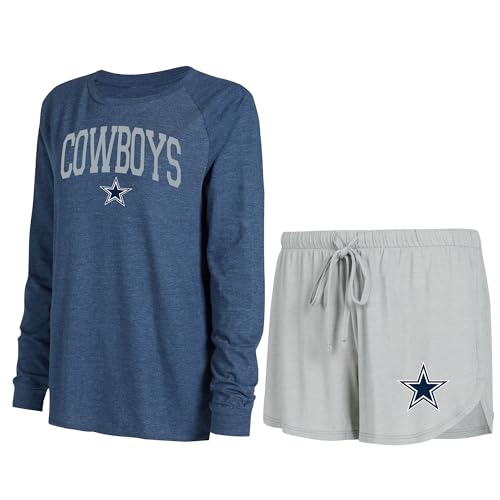 Concepts Sport Women's Gray/Navy Dallas Cowboys Raglan Long Sleeve T-Shirt & Shorts Lounge Set