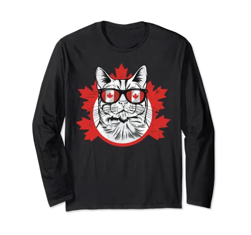 Funny Canadian Cat with Canada Flag Manga Larga