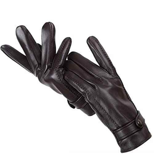 Guantes de Cuero para Hombre Rayas de Piel de Oveja en Ambos Lados Guantes de Pantalla táctil Guantes cálidos