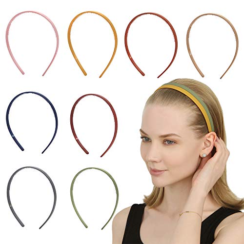 Folora 8pcs Thin Colorful Plastic Headbands with Teeth Plain DIY Headbands for Women Girls, 8 Colors