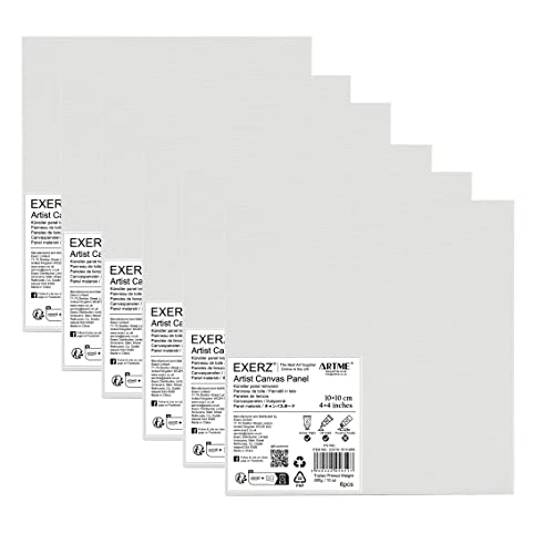 Exerz 10x10cm Canvas Panels 3mm 280gsm 100% Cotton/Blank Artist Canvas Board/Triple Primed/Acid Free/Medium Grain - Oil & Acrylic