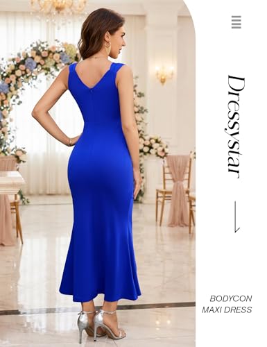 Image of Dressystar 2026 Women's V Neck Bodycon Mermaid Formal Evening Maxi Dress | Summer Wedding Guest,Cocktail Dresses for Women,Long Gown,Mermaid Split Ruffle Design ,Sleeveless,comfort and medium stretch