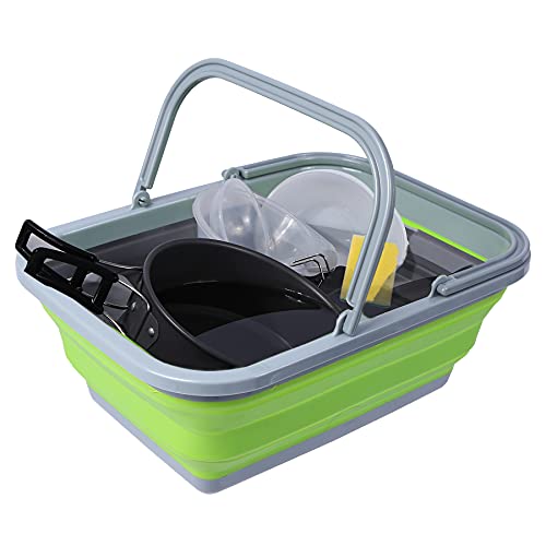 Playinyard 2 Pack Collapsible Camping Sink, 2.37Gal/9L Portable Wash Basin With Handle For Camping Hiking And Home, Green And Blue #TOP5