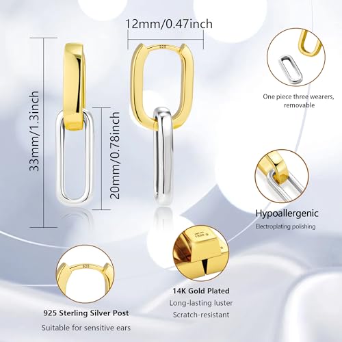 ALEXCRAFT Gold Plated Two Tone Link Dangle Earrings - Trendy Paperclip Silver Drop Earrings for Women - Image 5